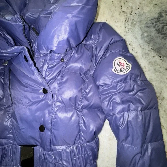 Moncler Size 2 Grenoble Puffer Down Feather Jacket 2010s Navy Blue Short Belted - Picture 2 of 14